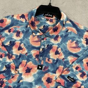 Bad Birdie Polo Shirt Mens 2XL Blue Floral Short Sleeve Golf Vacation Hawaiian